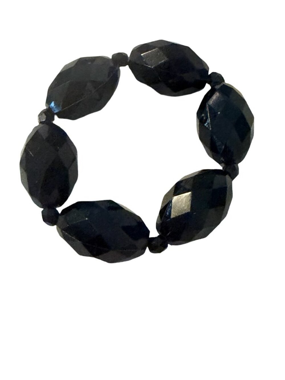 Vintage Black Faceted Bead Stretch Bracelet Chunky Statement Costume Jewelry